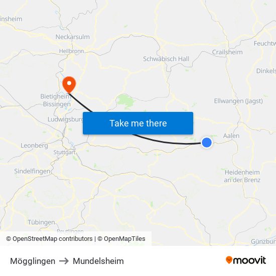 Mögglingen to Mundelsheim map