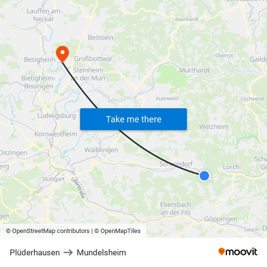 Plüderhausen to Mundelsheim map