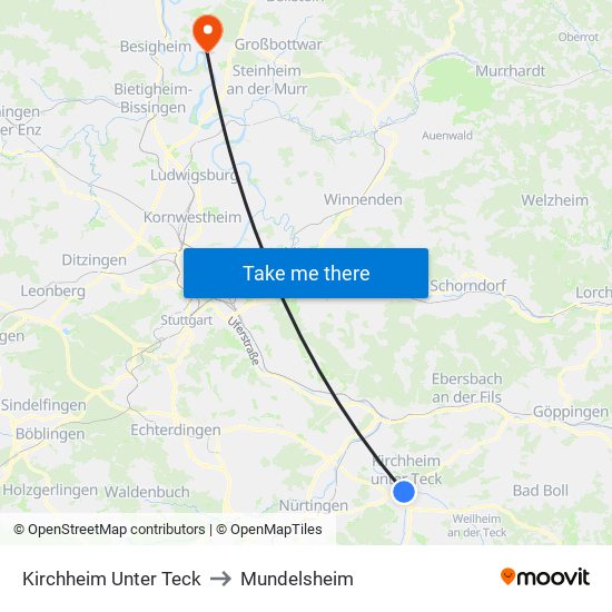 Kirchheim Unter Teck to Mundelsheim map