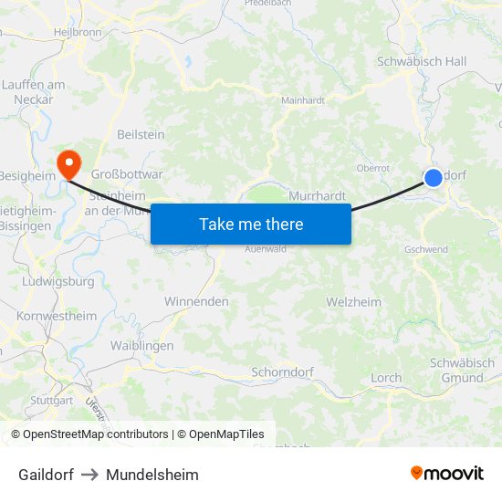 Gaildorf to Mundelsheim map