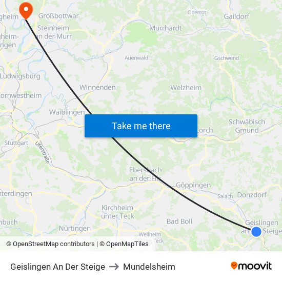 Geislingen An Der Steige to Mundelsheim map