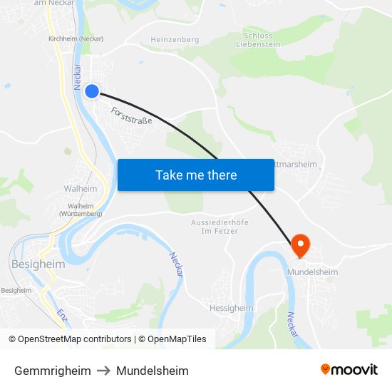 Gemmrigheim to Mundelsheim map