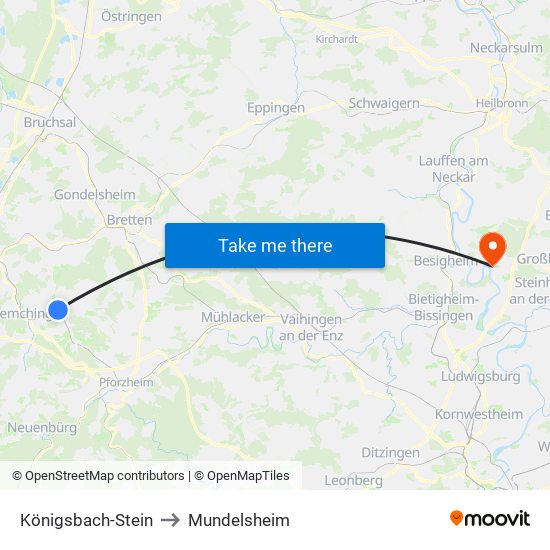 Königsbach-Stein to Mundelsheim map