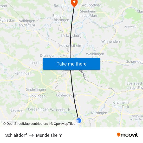 Schlaitdorf to Mundelsheim map