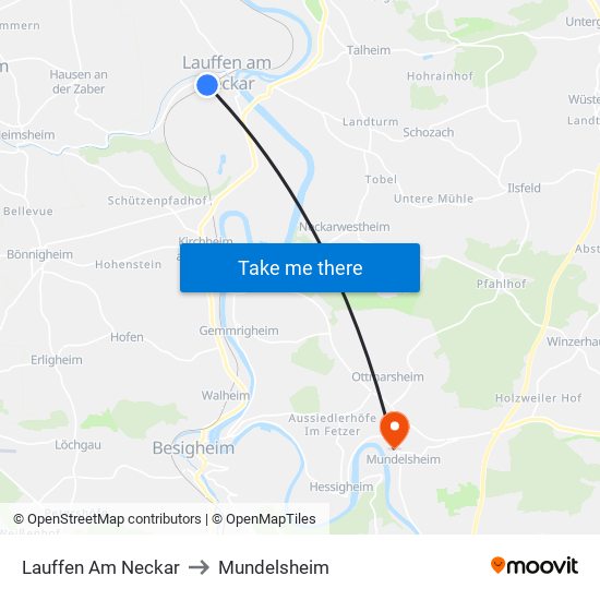 Lauffen Am Neckar to Mundelsheim map