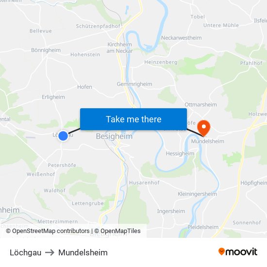 Löchgau to Mundelsheim map