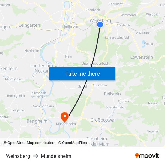 Weinsberg to Mundelsheim map