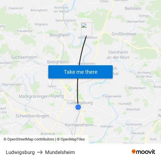 Ludwigsburg to Mundelsheim map