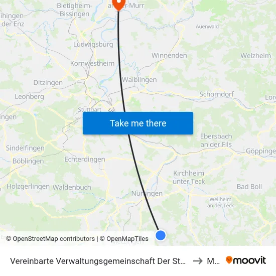 Vereinbarte Verwaltungsgemeinschaft Der Stadt Neuffen to Murr map