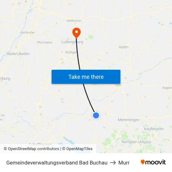 Gemeindeverwaltungsverband Bad Buchau to Murr map
