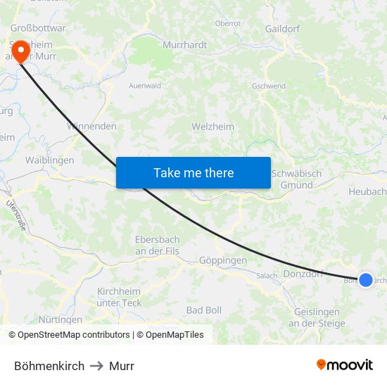 Böhmenkirch to Murr map