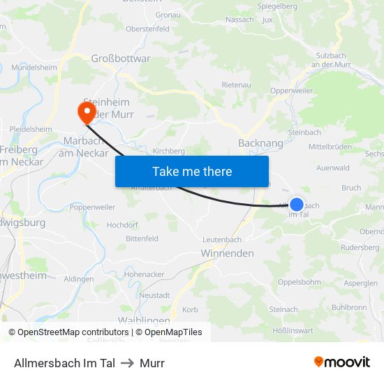 Allmersbach Im Tal to Murr map