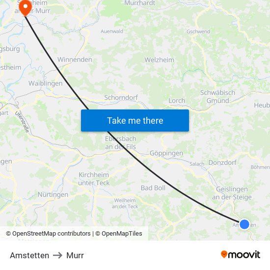 Amstetten to Murr map