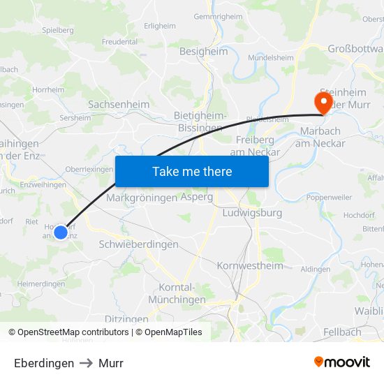 Eberdingen to Murr map