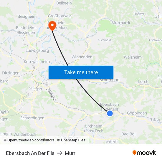Ebersbach An Der Fils to Murr map