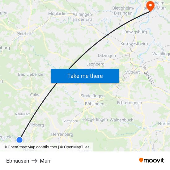 Ebhausen to Murr map