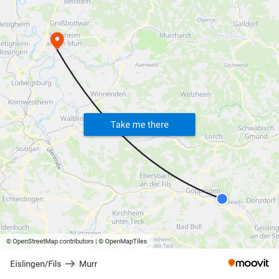 Eislingen/Fils to Murr map