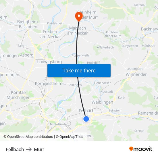 Fellbach to Murr map