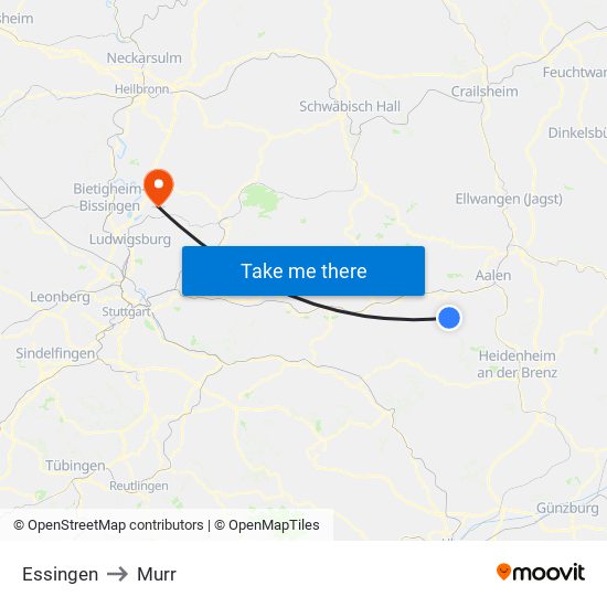 Essingen to Murr map