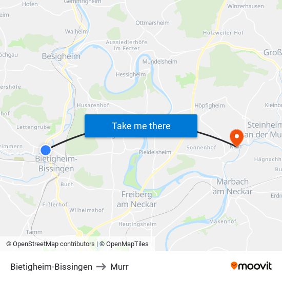 Bietigheim-Bissingen to Murr map