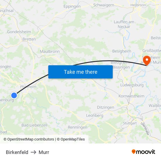 Birkenfeld to Murr map