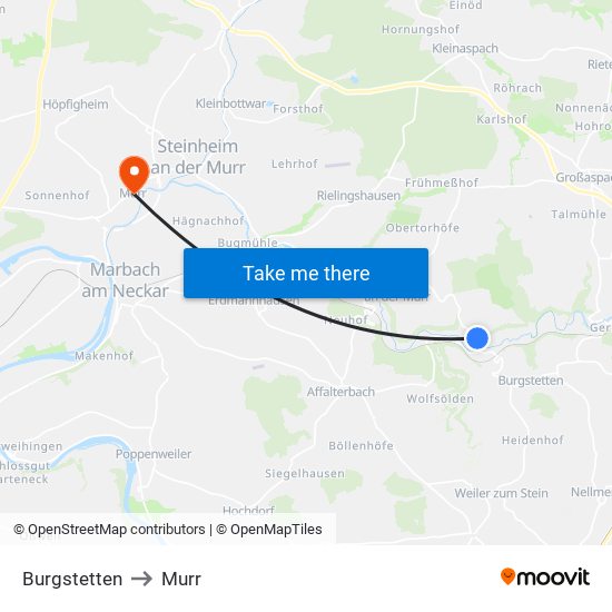 Burgstetten to Murr map