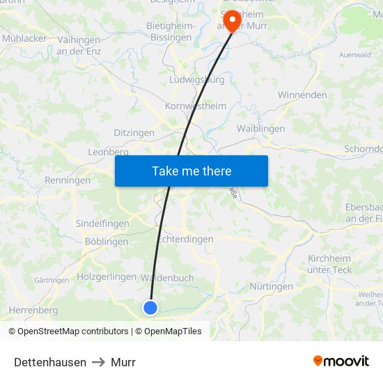 Dettenhausen to Murr map