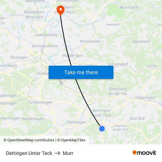 Dettingen Unter Teck to Murr map