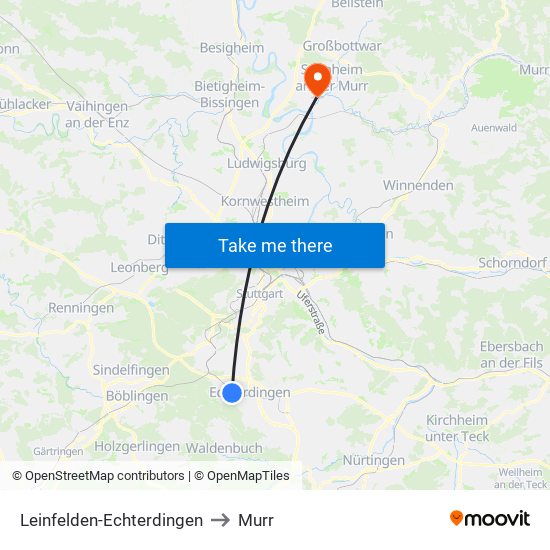 Leinfelden-Echterdingen to Murr map