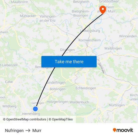 Nufringen to Murr map