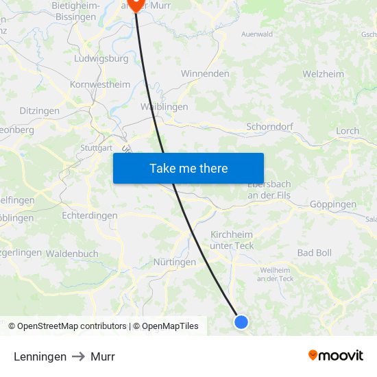 Lenningen to Murr map