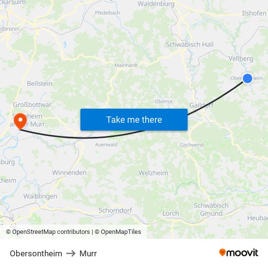 Obersontheim to Murr map