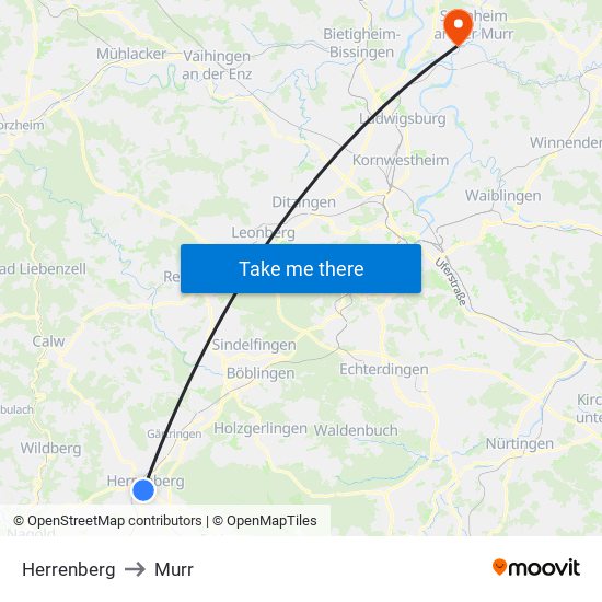 Herrenberg to Murr map