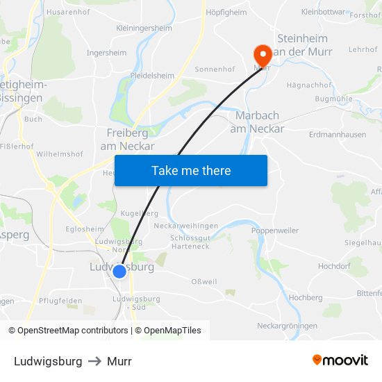 Ludwigsburg to Murr map