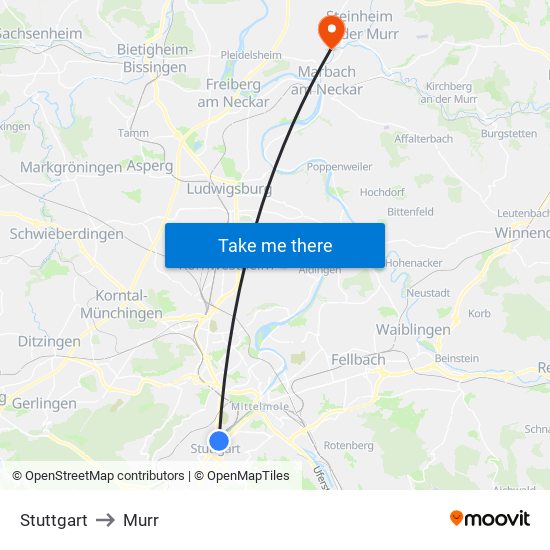 Stuttgart to Murr map