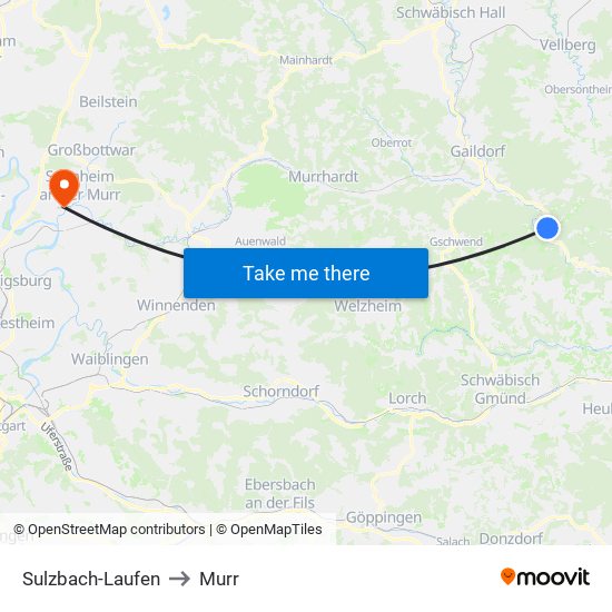 Sulzbach-Laufen to Murr map