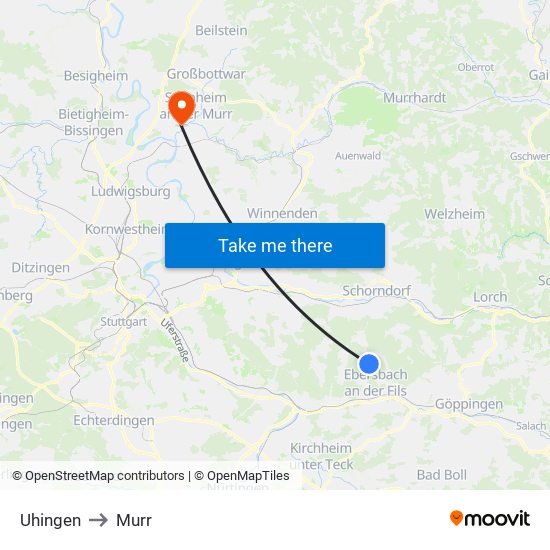 Uhingen to Murr map