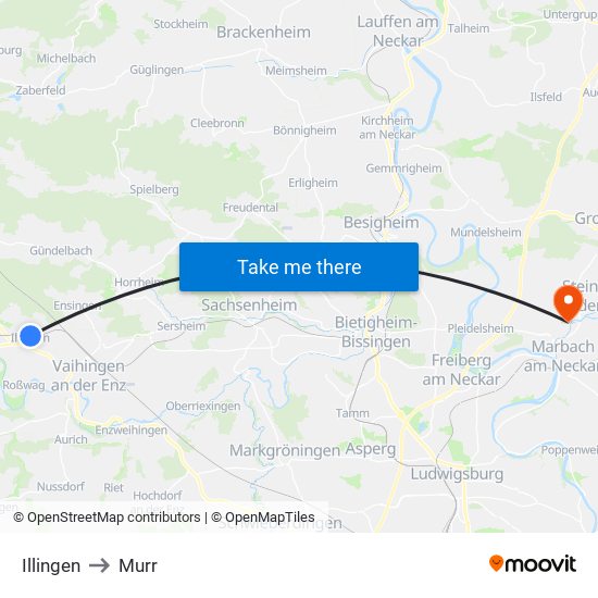 Illingen to Murr map