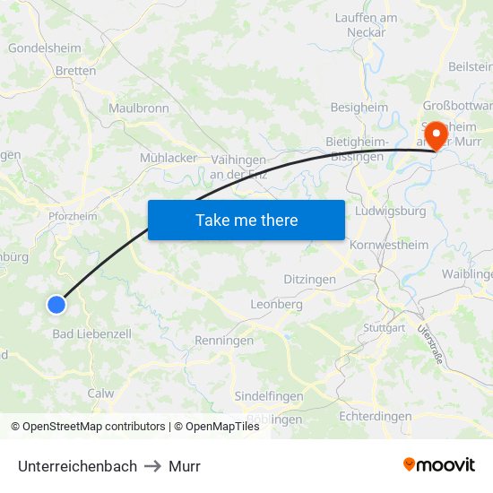 Unterreichenbach to Murr map