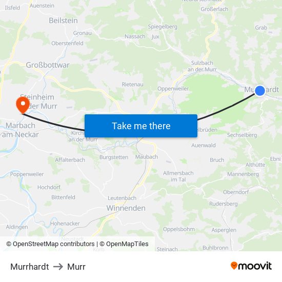 Murrhardt to Murr map