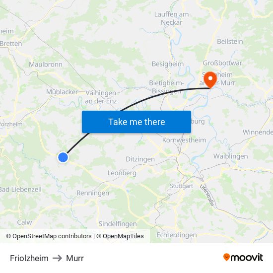 Friolzheim to Murr map