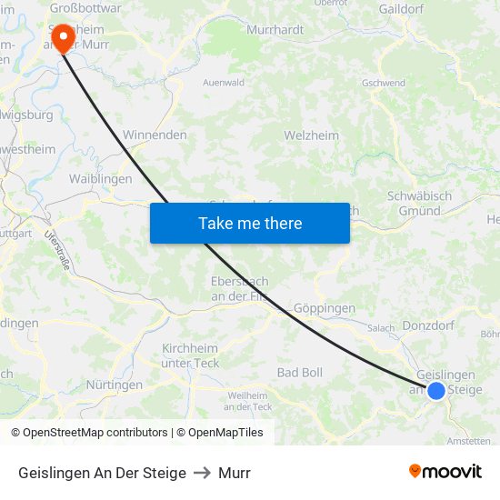 Geislingen An Der Steige to Murr map
