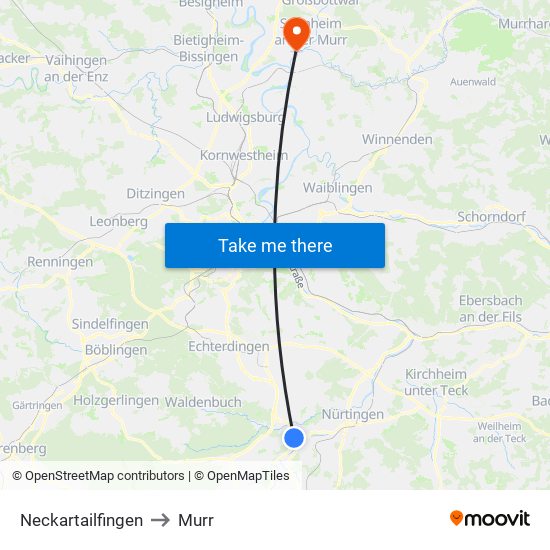 Neckartailfingen to Murr map