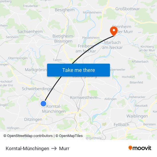 Korntal-Münchingen to Murr map