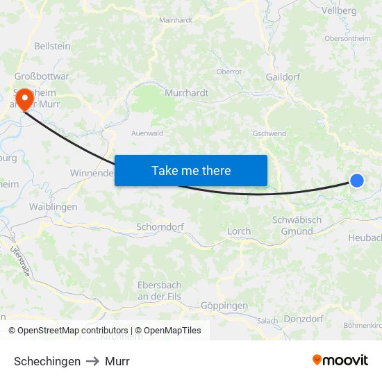Schechingen to Murr map