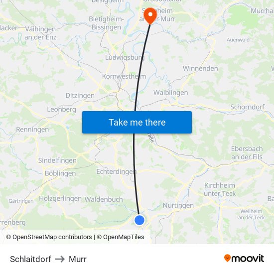Schlaitdorf to Murr map