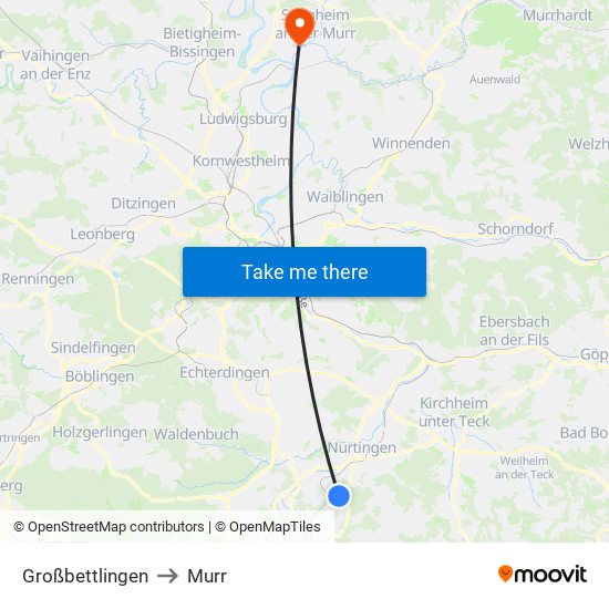 Großbettlingen to Murr map