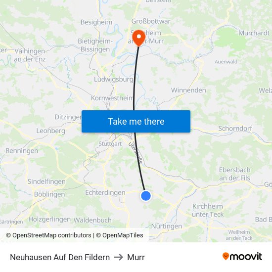 Neuhausen Auf Den Fildern to Murr map