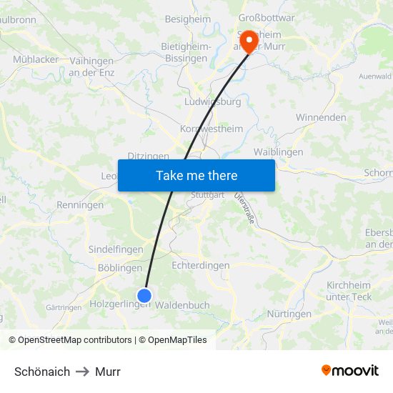 Schönaich to Murr map