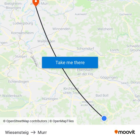 Wiesensteig to Murr map